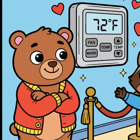 Benny Bear next to the thermostat