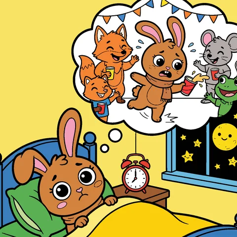 Betty Bunny awake in bed